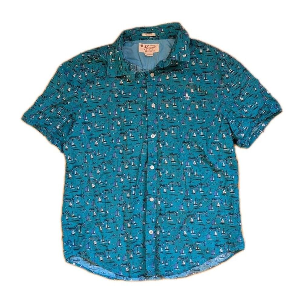 Original Penguin Munsingwear Mens L Shirt Classic Fit Sailboat All Over Print